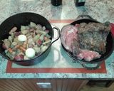 A picture of step 2 of Left over prime rib stew.