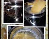 A picture of step 1 of AMIEs SPAGHETTINI with OIL, GARLIC and CHILI.