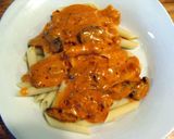 A picture of step 6 of taisen's spicy sauce over noodles.