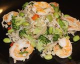 A picture of step 6 of Shrimp fried brown rice with edamame beans.