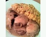A picture of step 6 of Vickys Kids 'Risotto', or Chicken, Rice and Peas in a Mushroom Sauce with an Adult Serving Option, Gluten, Dairy, Egg & Soy-Free.