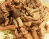 A picture of step 9 of Stir Fried Pork, Shimeji Mushrooms and King Oyster Mushrooms with Oyster Sauce.