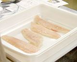A picture of step 1 of Flounder Meunière.
