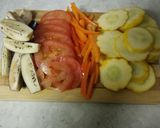 A picture of step 1 of Pista Pesto Pasta with baked Veg & Halloumi.