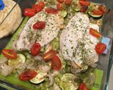 A picture of step 7 of Paloma's Baked Tilapia with Celery, Courgette, Spinach in white.