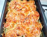 Фото кроку 8 до Мясо по-французски с курицей и грибами.