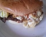 A picture of step 7 of Dean's Kick-Ass Egg, Steak, And Cheese Bagel..