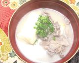 A picture of step 3 of An Easy Dish for the New Year! Beef and Miso Ozoni (Mochi Soup).