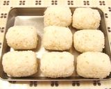 A picture of step 2 of "Samurai Warrior" Shiso and Meat Wrapped Onigiri.