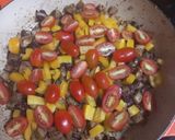 A picture of step 4 of Mediterranean potato hash with red kidney beans and fried eggs.