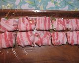 A picture of step 3 of Pork Wrap with Shiso Leaves and Cheese.