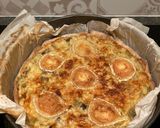 A picture of step 5 of Leek, Chicken, Mushroom, and Goat Cheese Tart.
