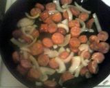 A picture of step 3 of sausage in tomatoe gravy.