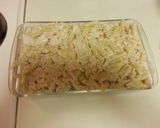 A picture of step 4 of Alfredo chicken pasta bake.