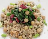 A picture of step 5 of Caper-Walnut Quinoa with Sautéed Swiss Chard, Chickpeas and Scallions.