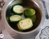 A picture of step 1 of Bhat karela pur with white sauce.