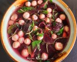 Hình bước làm 4 của món Canh rau dền đỏ nấm rơm (món chay)