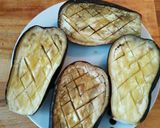 A picture of step 1 of Light Stuffed Eggplants in the Microwave.