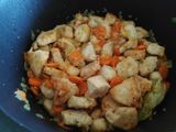 Pavo guisado con cebolla, zanahoria y patatas