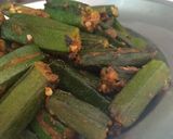 A picture of step 2 of Bharwan bhindi stuffed okra.
