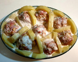 A picture of step 7 of Cheesy Spinach, Meatball & Potato Bake.