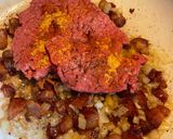 A picture of step 2 of Bacon Cheeseburger Cresent Ring.