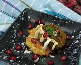 A picture of step 7 of Lucknowi matar chaat in rosti disc.