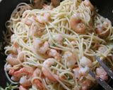 A picture of step 3 of Spaghetti with Zucchini, Basil, Pistachio Pesto, and Shrimp.