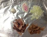 A picture of step 1 of Soupless Ramen (Abura-soba) made with Raoh-brand Ramen.