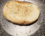 A picture of step 1 of Pancetta and poached egg on toasted oregano bread.
