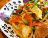 A picture of step 6 of Sweet and Salty Miso-Flavored Stir-Fried Udon Noodles.