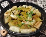 A picture of step 8 of Ajillo with Japanese Leek and Nagaimo.