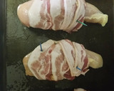 A picture of step 5 of Bacon wrapped, stuffed chicken breast..