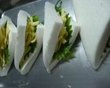 A picture of step 4 of Melting Hanpen with Shiso and Cheese.