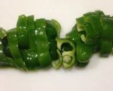 A picture of step 1 of Done in 3 Minutes! Green Bell Peppers with Bonito Flakes.