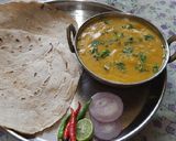 A picture of step 12 of Jowar Bhakri and pithla.