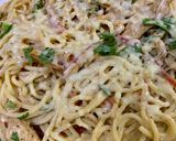 A picture of step 7 of Creamy One Pot Chicken Fajita with Noodles.