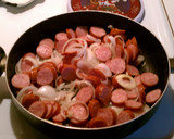 A picture of step 1 of Smothered Potatoes in onions with Polish Kielbasa.