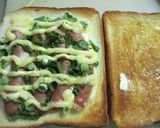 A picture of step 2 of Weiner Sausage Toasted Sandwich with Green Onions.