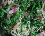 A picture of step 5 of Spring Pasta (Aglio, Olio e Peperoncino) with Nanohana Greens.