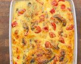 Sajtos, paradicsomos, gombás rakott csirke recept fázis 3 fotója