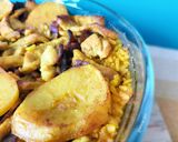 Foto del paso 5 de la receta Arroz al horno con lomo, patata y mermelada de bacon y cebolla