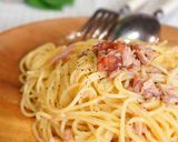 A picture of step 6 of Japanese Style Pasta with Tuna and Green Onions.