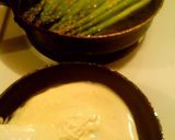 A picture of step 2 of asparagus in a blanket,with tarragon sause.