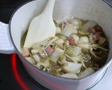A picture of step 5 of Miso Milk Soup with Maitake Mushrooms, Satoimo (Taro Root), and Pea Shoots.