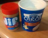 A picture of step 1 of TL's Healthy Peanut Butter Yogurt Smoothie.