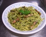 A picture of step 8 of Basil Pasta with Handmade Basil Sauce.