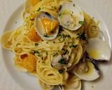 A picture of step 3 of Linguine with Clams and Yellow Tomato Cream, Topped with Dried Basil.