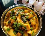 A picture of step 4 of Aloo,muttor with boiled egg.