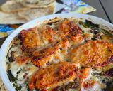 Krémes tepsis spárga mézes-mustáros csirkével és parmezsánnal recept fázis 7 fotója